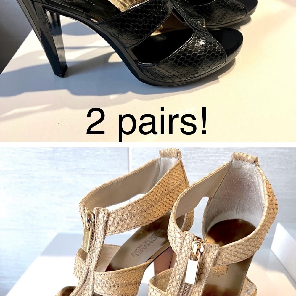 MICHAEL KORS SALE: bundle of 2 pairs T-Strap Zipper Sandal in Tan & Black ❤️